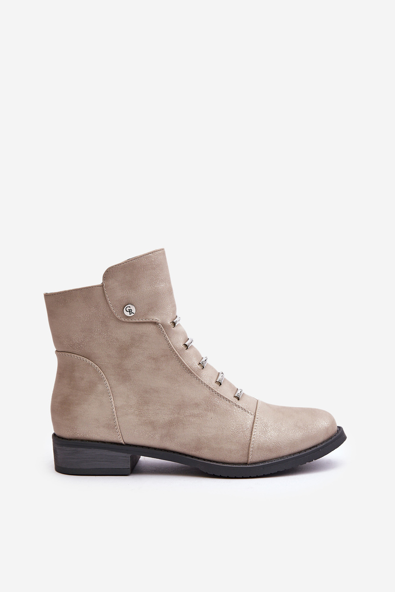 Insulated women's ankle boots on a flat heel beige Labise