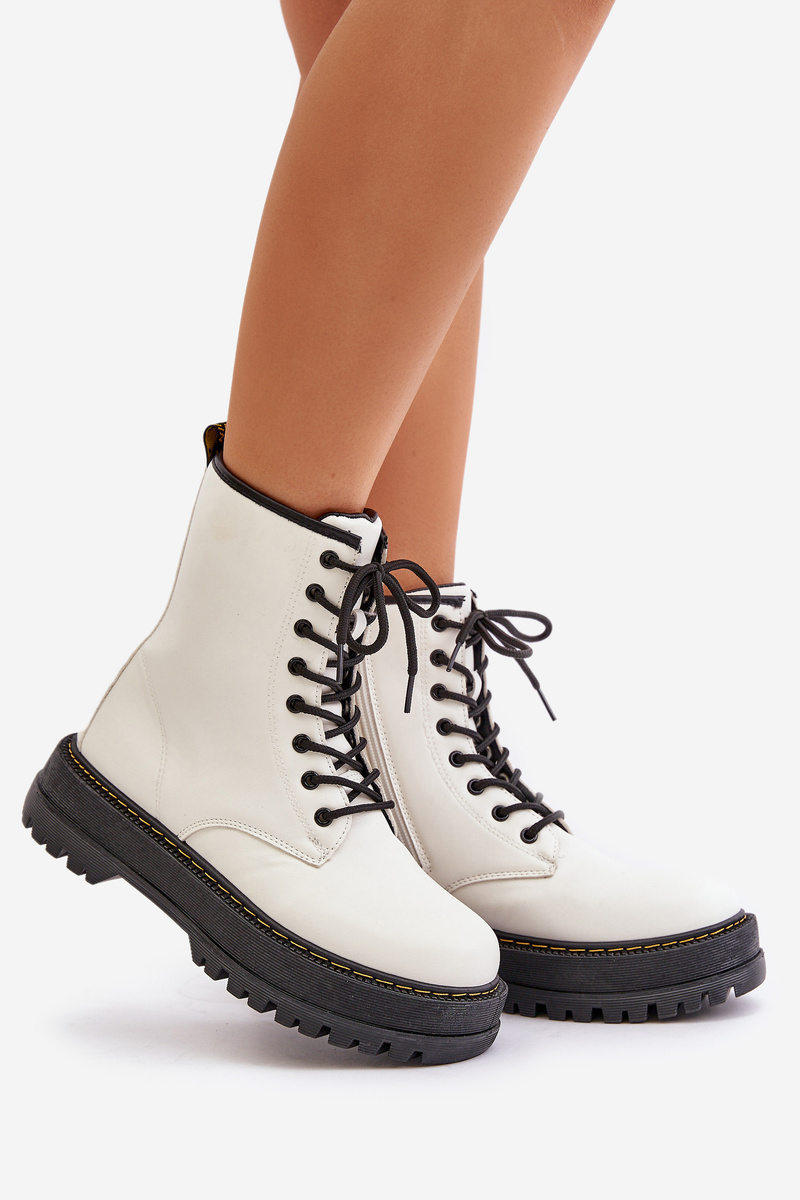 Insulated Ankle Boots Made of Eco Leather Zipper White Lay