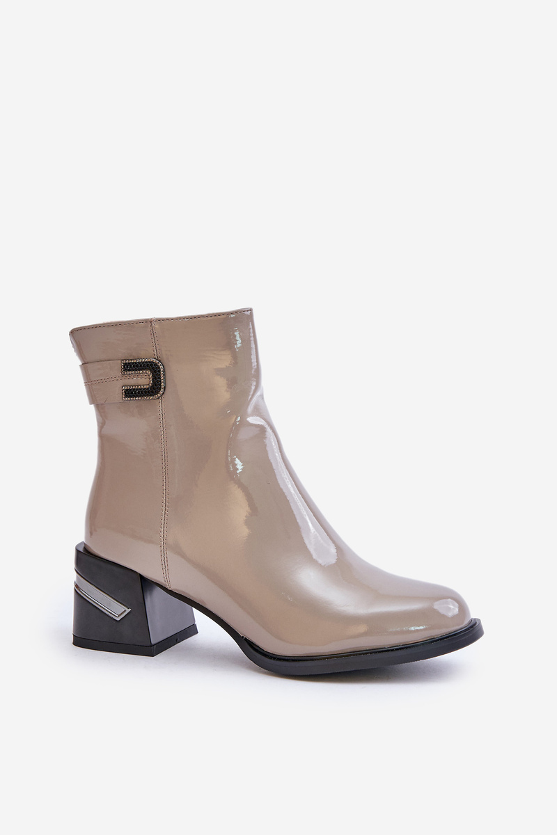 Patent leather ankle boots with heels - insulated grey