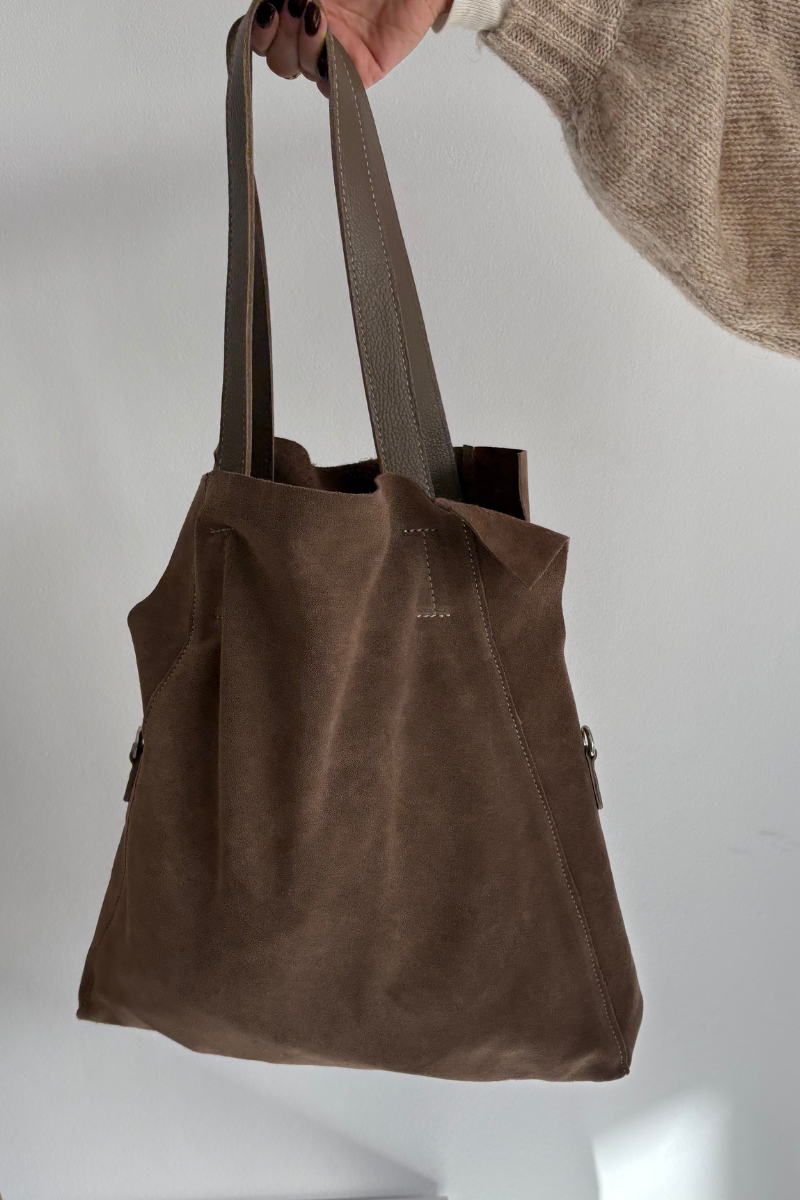 Boto semišová shopper taška tmavobéžová