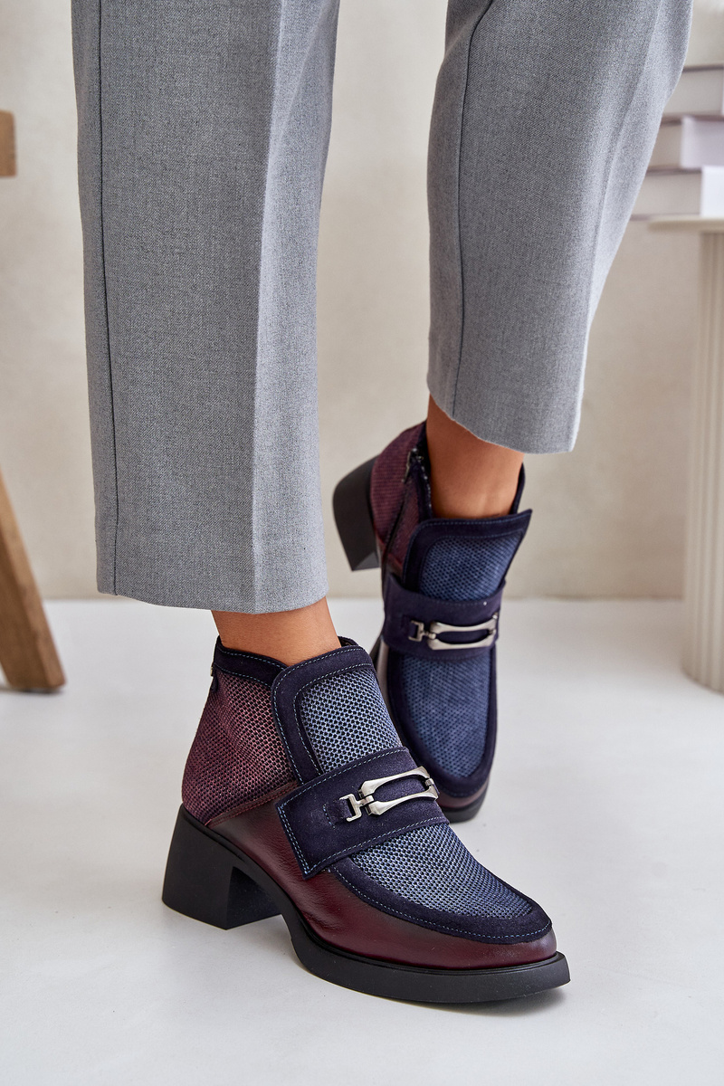 Kožené dámske čižmy na masívnom opätku s ozdobou Maciejka