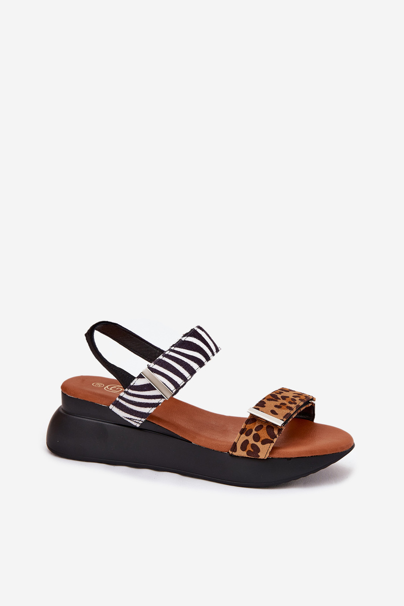 Boto Dámske sandále na platforme leopard a zebra hnedé Monera