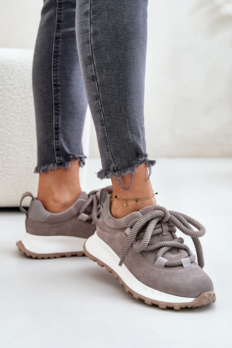Suede women's sneakers with chunky lacing Artiker grey