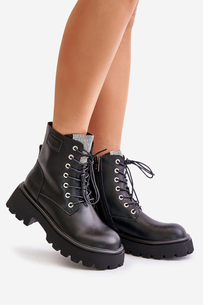 Women&#039;s Insulated Leather Ankle Boots Workery with GOE Crystals Black
