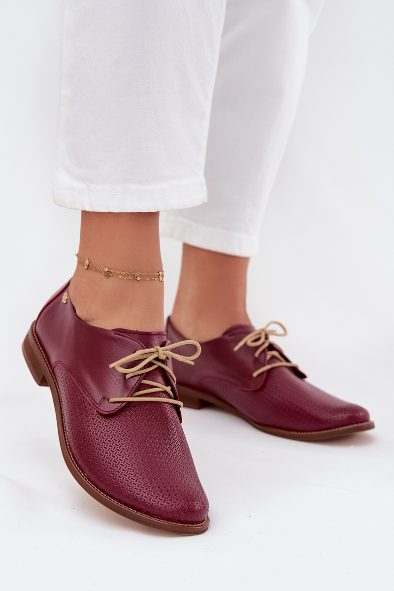 Dámske kožené elegantné šnurovacie poltopánky Zazoo 4238 Bordeaux