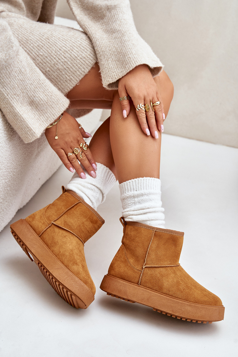 Women's platform snow boots made of eco suede Camel Atteria