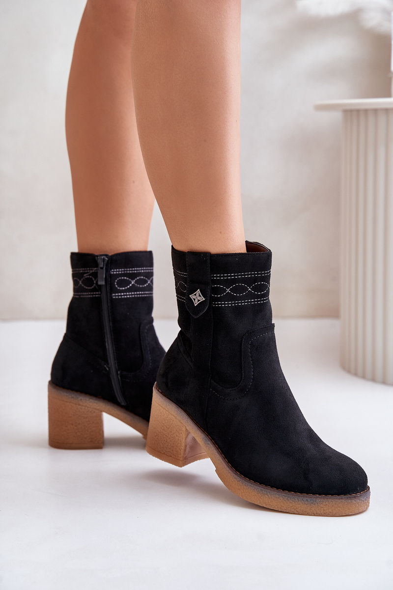 Insulated women's ankle boots on heel black Vailia