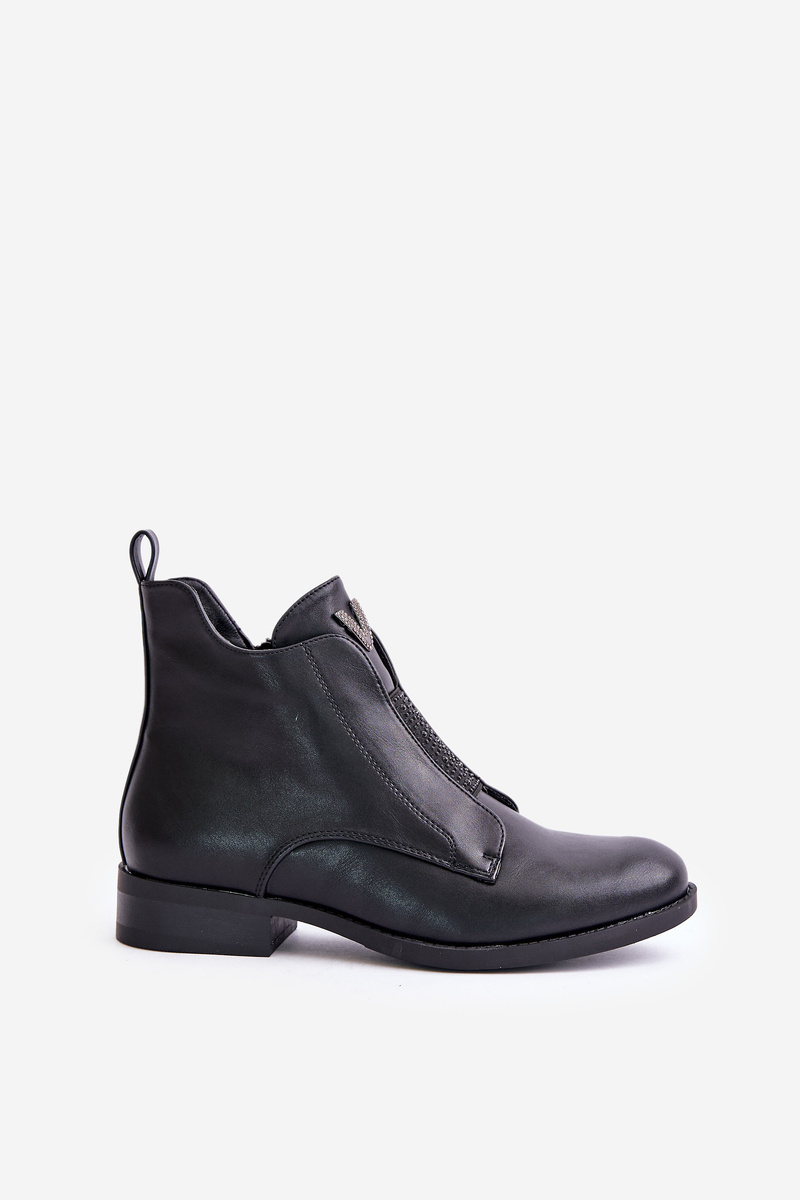 Low women&#039;s ankle boots with a flat heel in black S.Barski Black