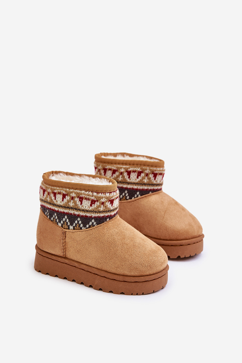 FR1 Detské Snehové Topánky Na Zips S Vzorovaným Vložkom Zateplené Kožušinou Camel Mirirae