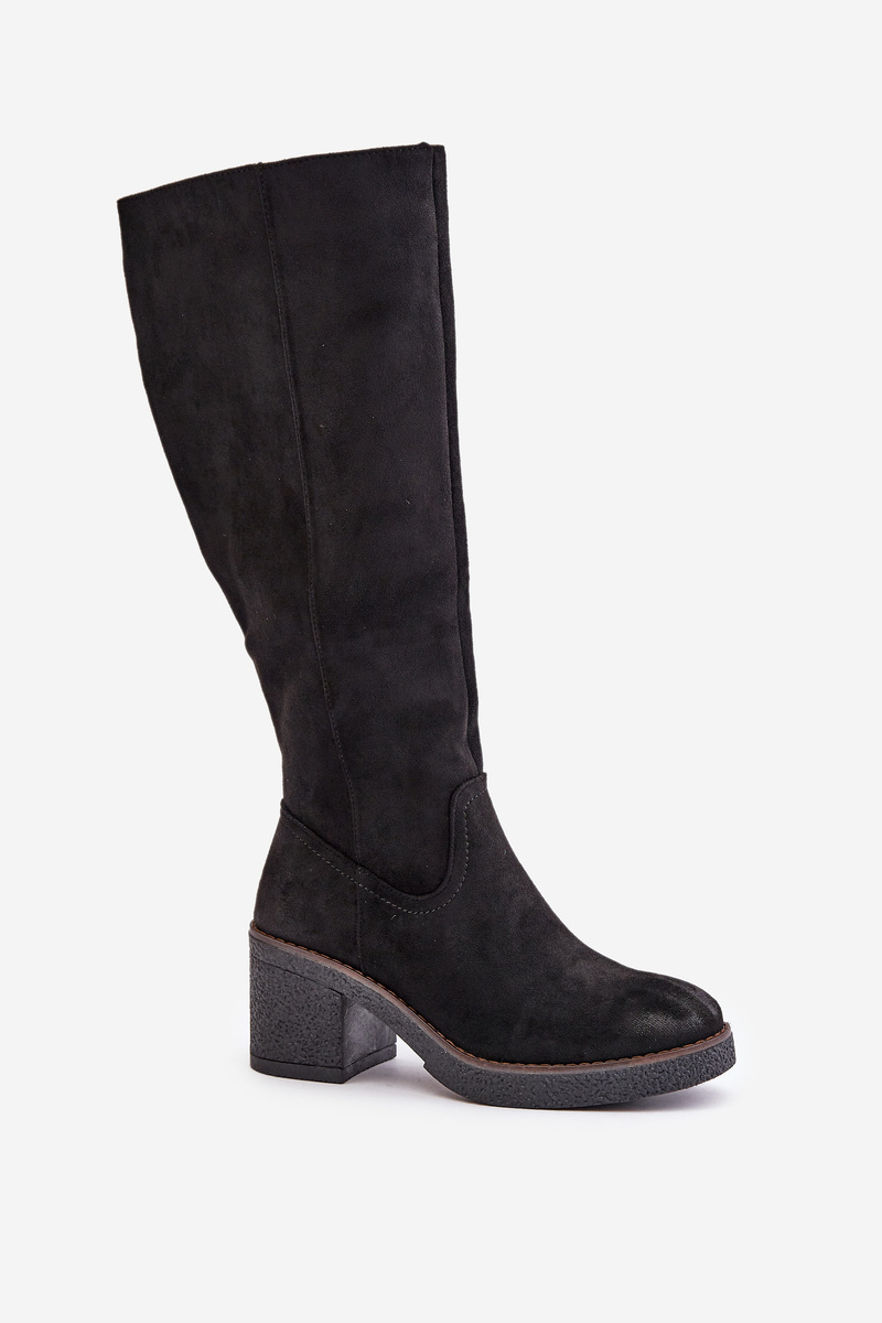 Insulated boots on heel eco suede below the knee black Leamirael