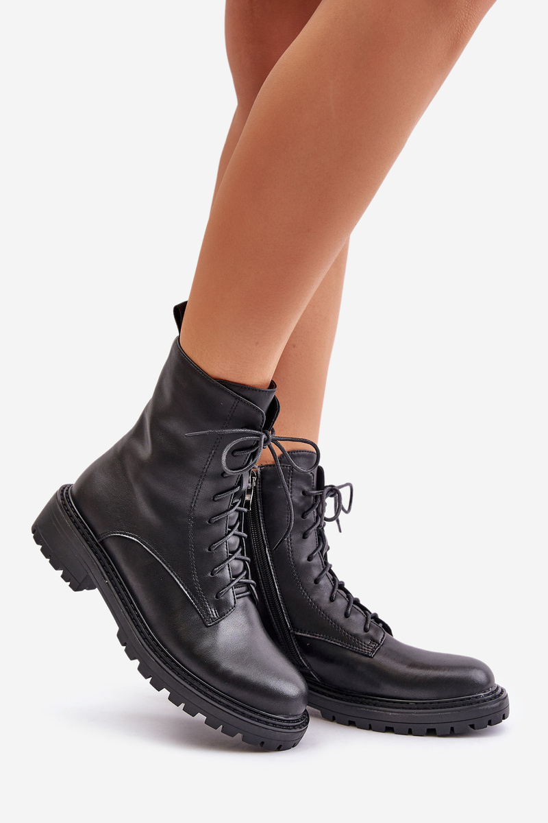 Leather ankle boots Worker insulated with zip black Elosie
