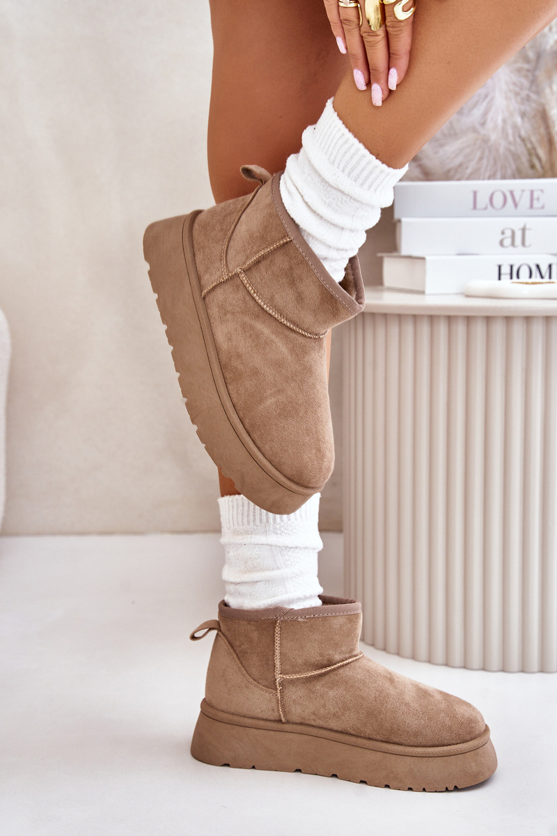 Low women's snow boots on a platform insulated with fur beige Saldren