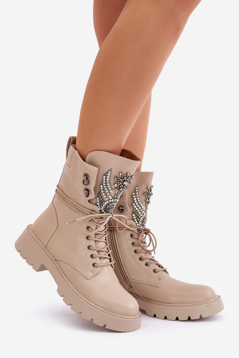 Eco leather ankle boots Workery with insulated D&A beige decoration