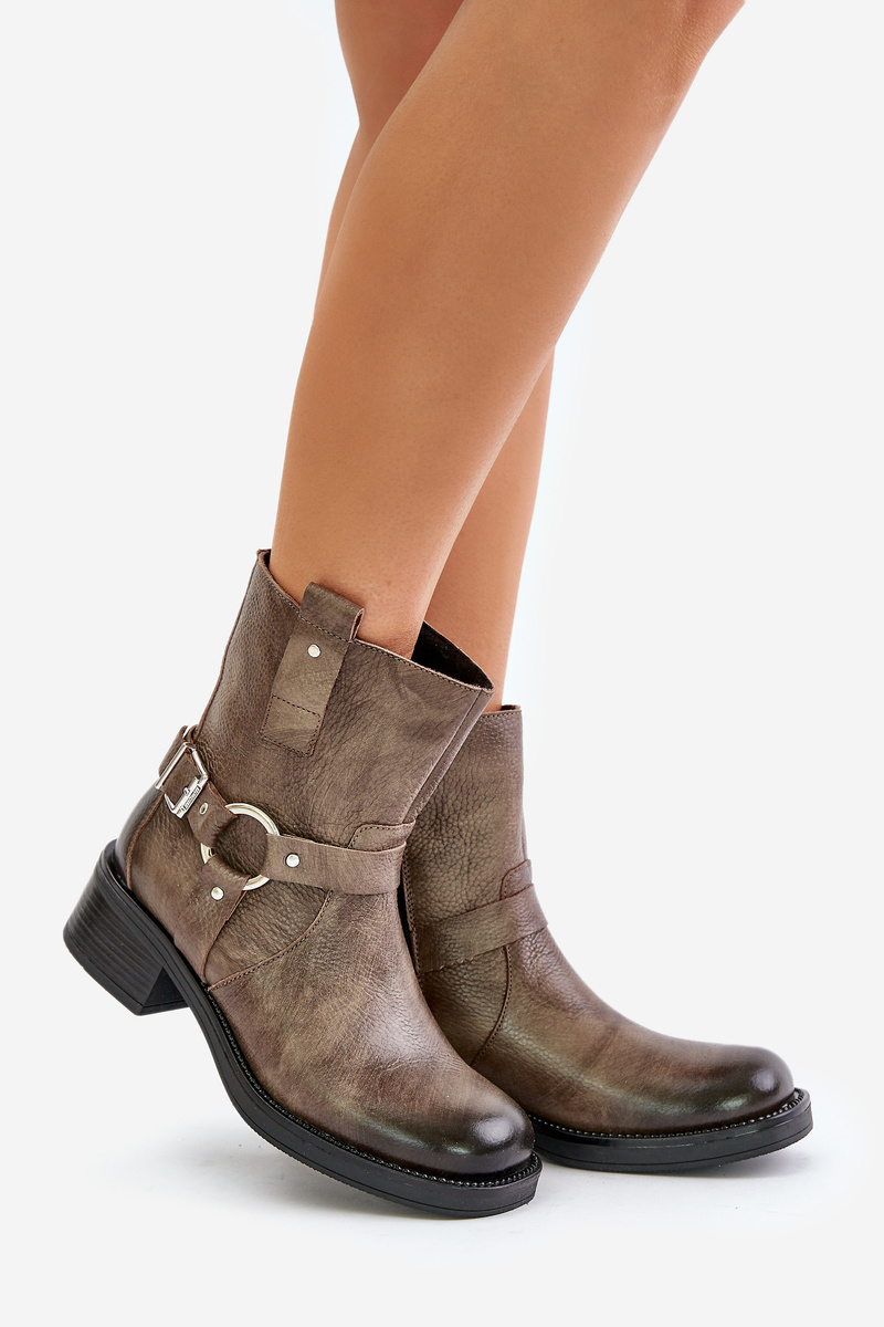 Zazoo Leather ankle boots on a low heel insulated brown-gray