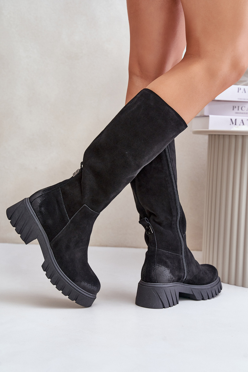 Zazoo Suede Over-the-Knee Boots Insulated Black