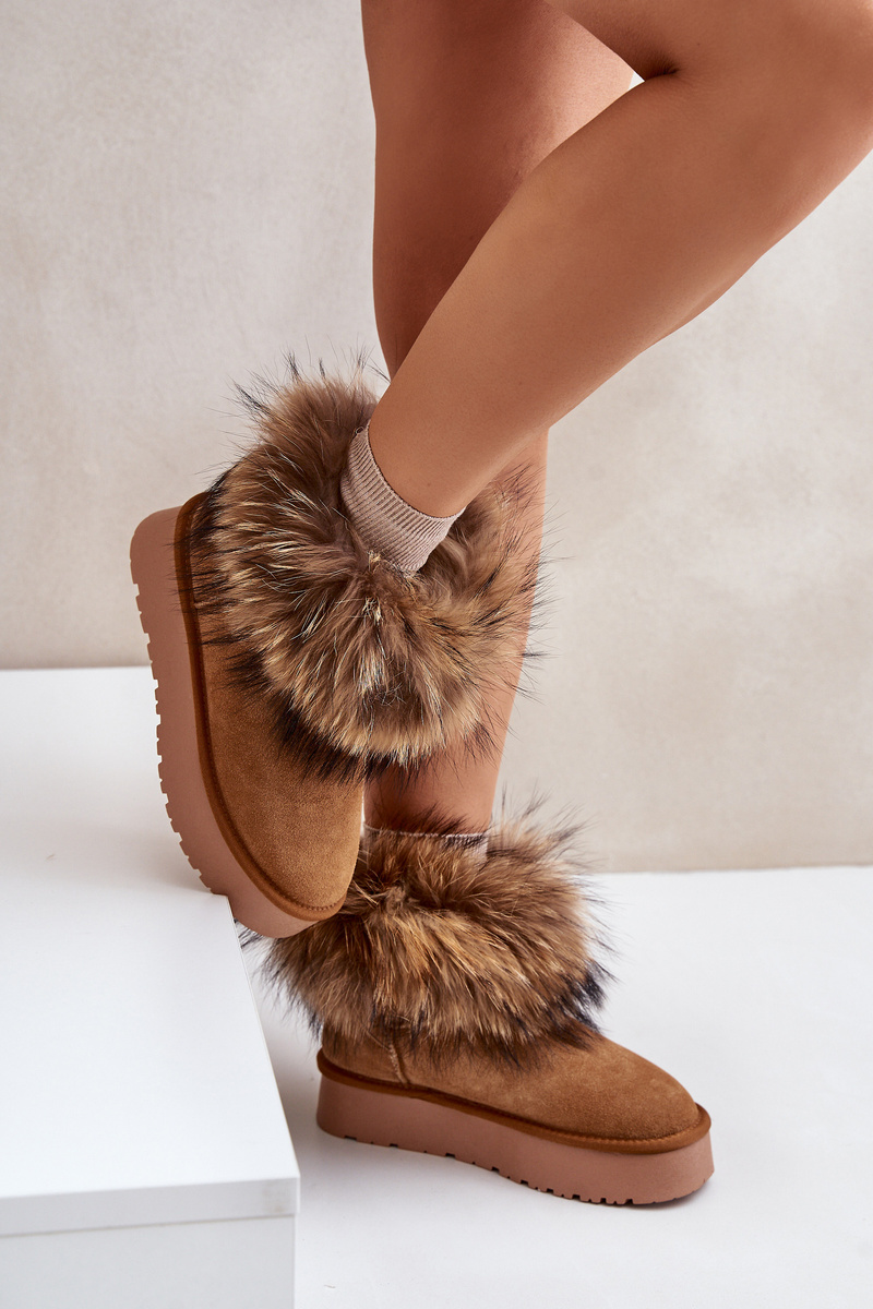 Leather platform snow boots with Camel Avirisa fur