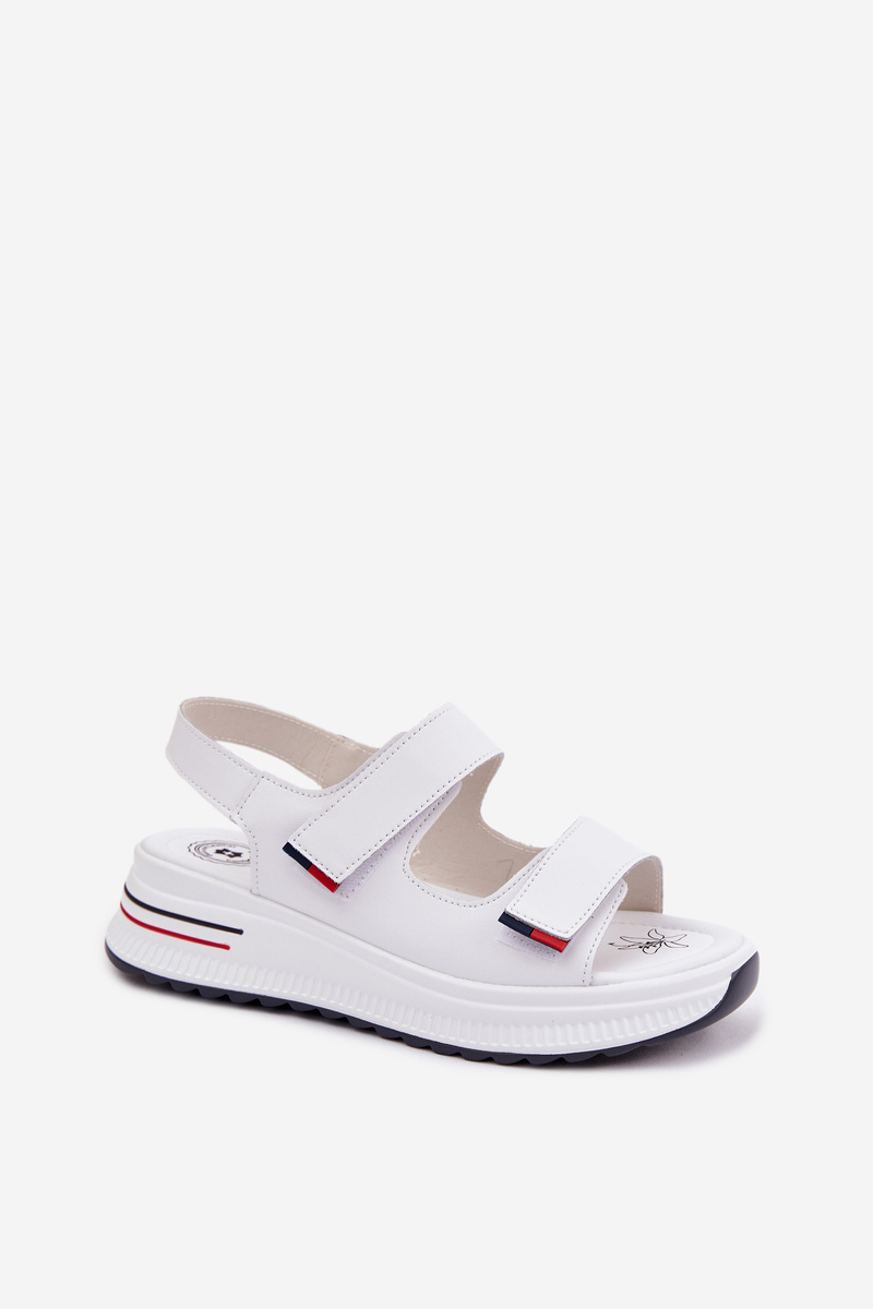Ženy kožené sandále na platforme s Velcro biely