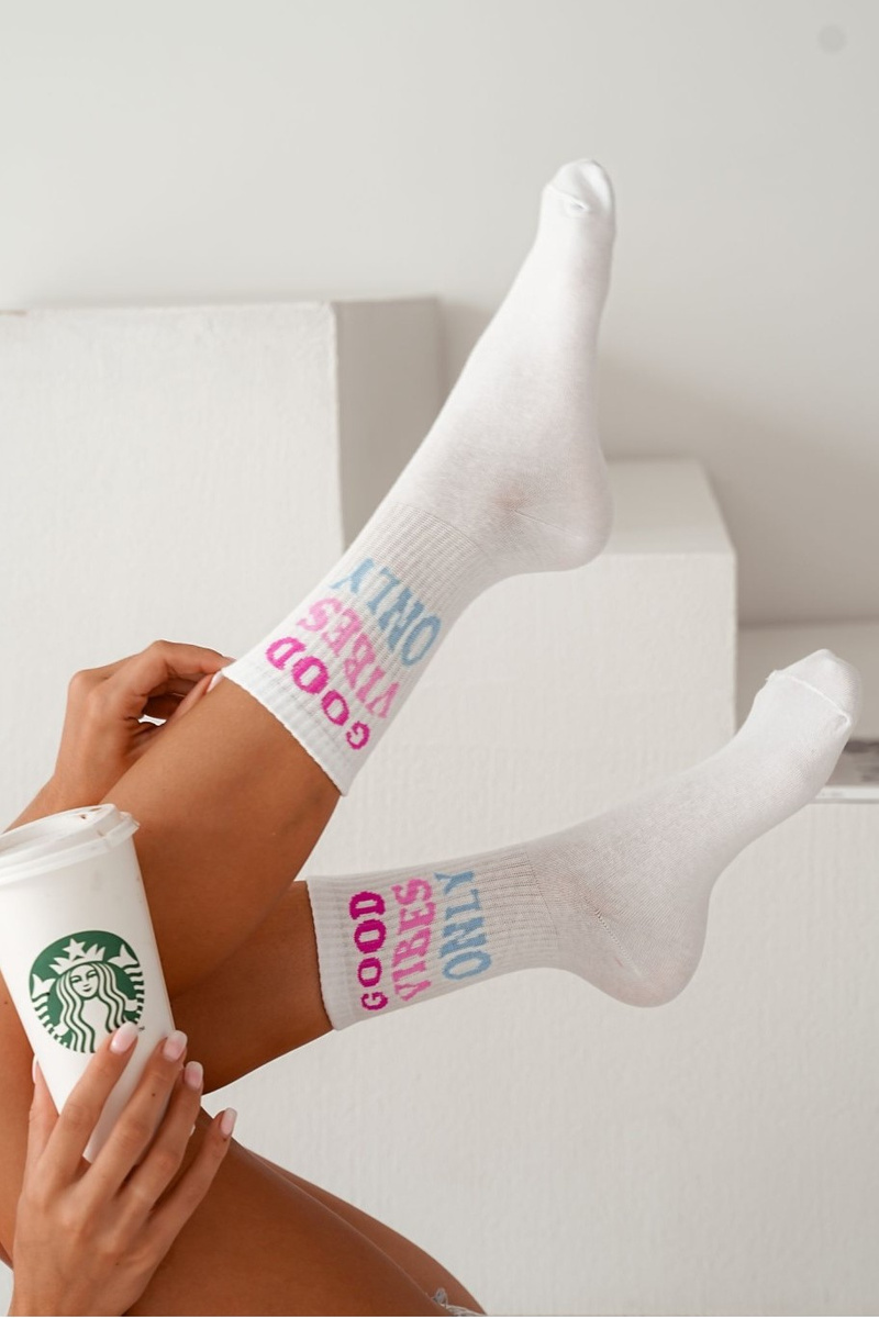 Milena Women's Socks With The Inscription Good Vibes Only White