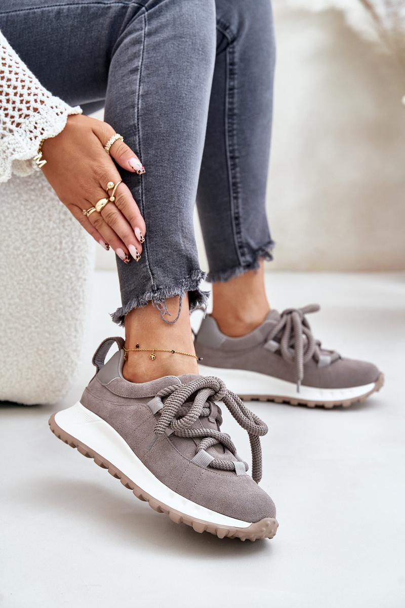 Suede women's sneakers with chunky lacing Artiker grey