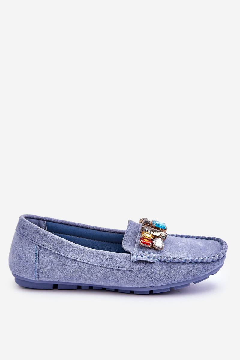 Women&#039;s suede loafers with crystals Blue Lucille