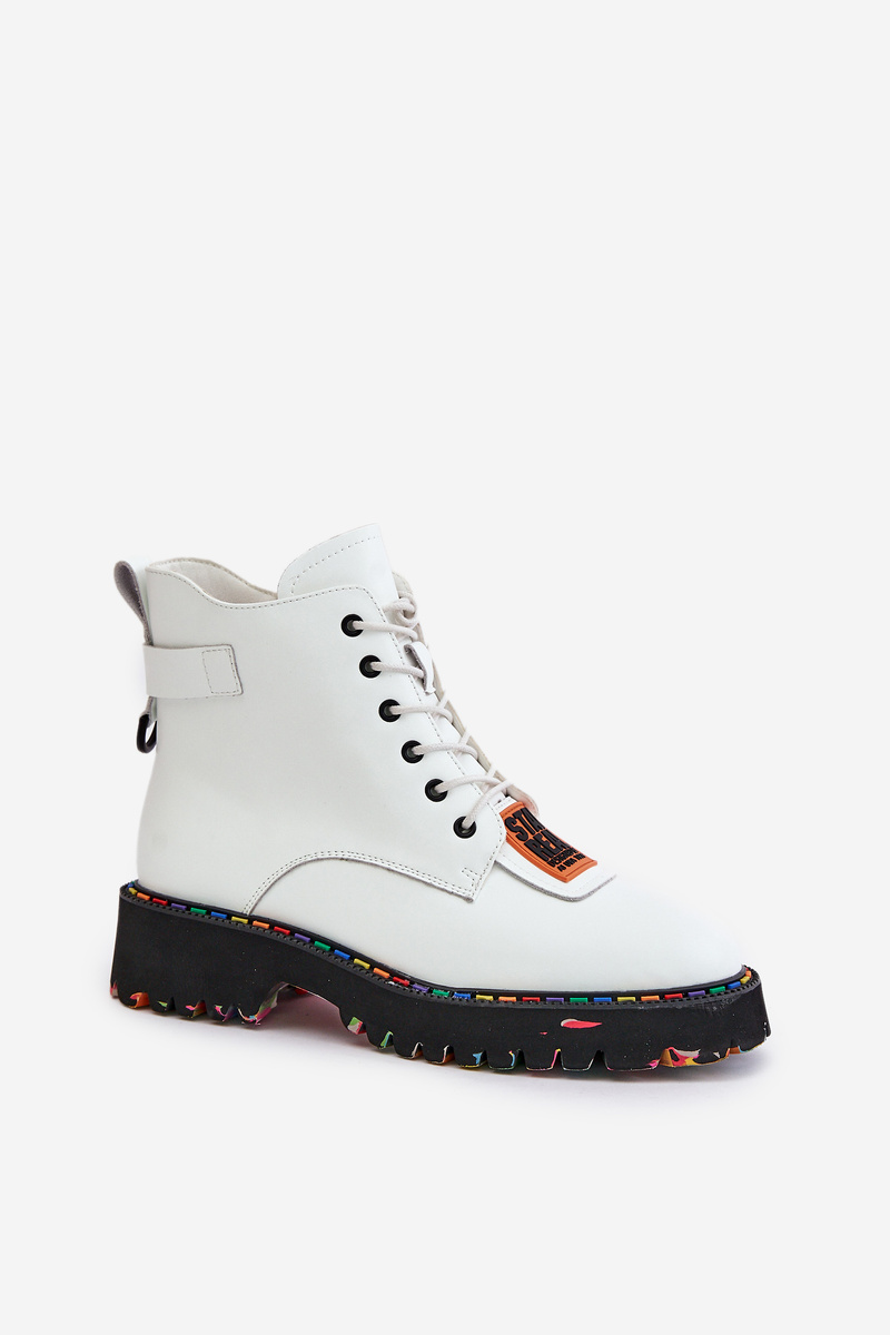 Women's Leather Ankle Boots Zipper Artiker White