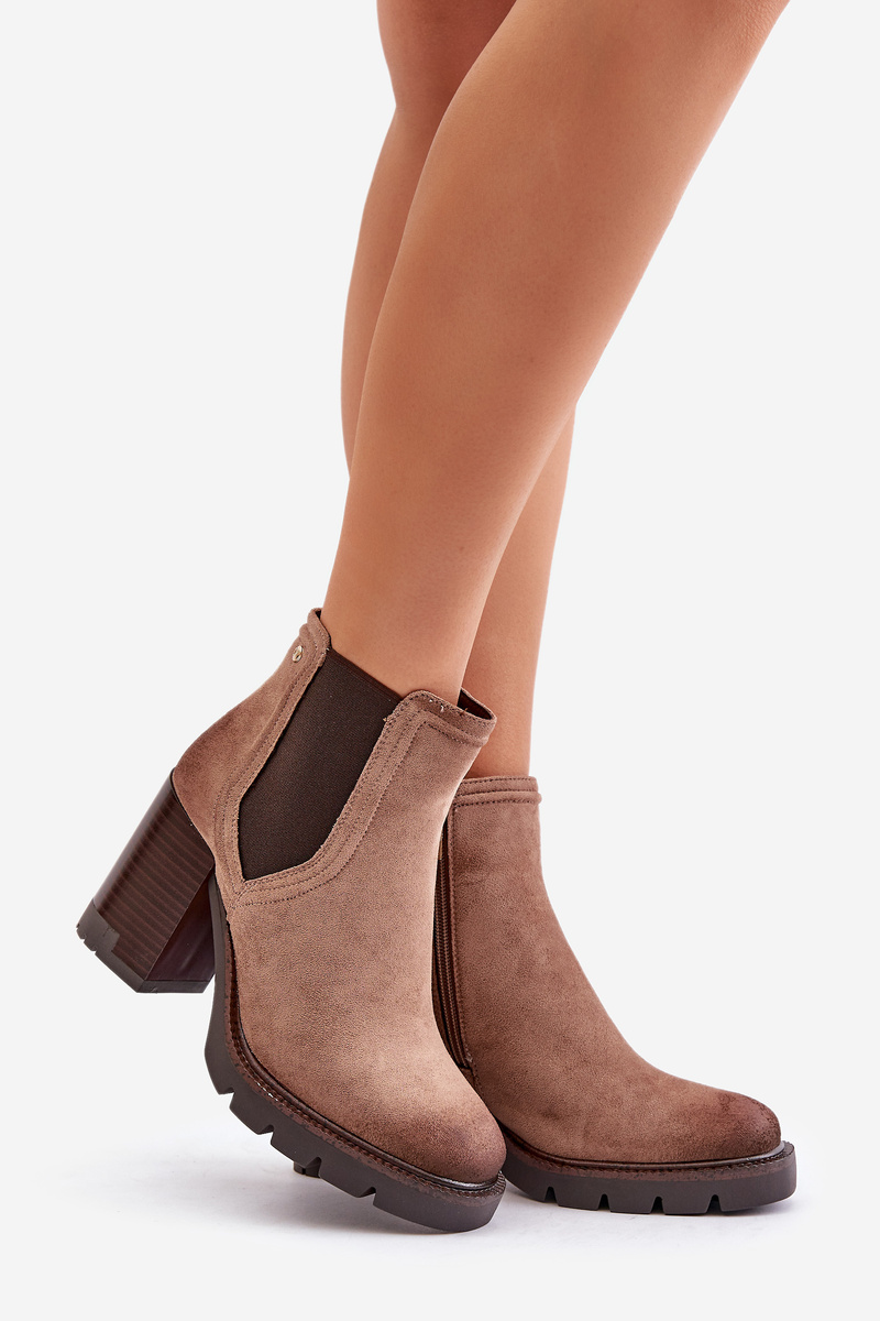 Insulated women's ankle boots with heels made of eco suede Vinceza beige
