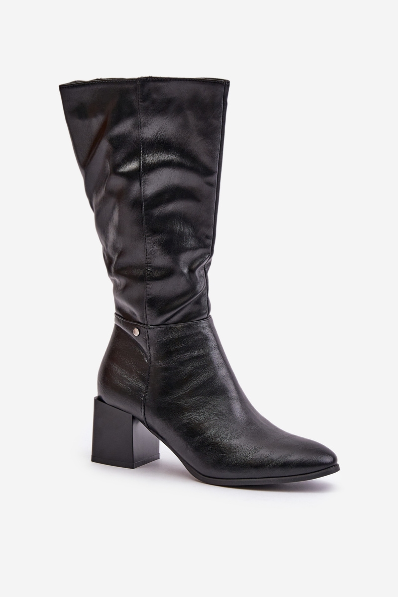 Insulated boots with heel eco leather to mid-calf black Ellithira