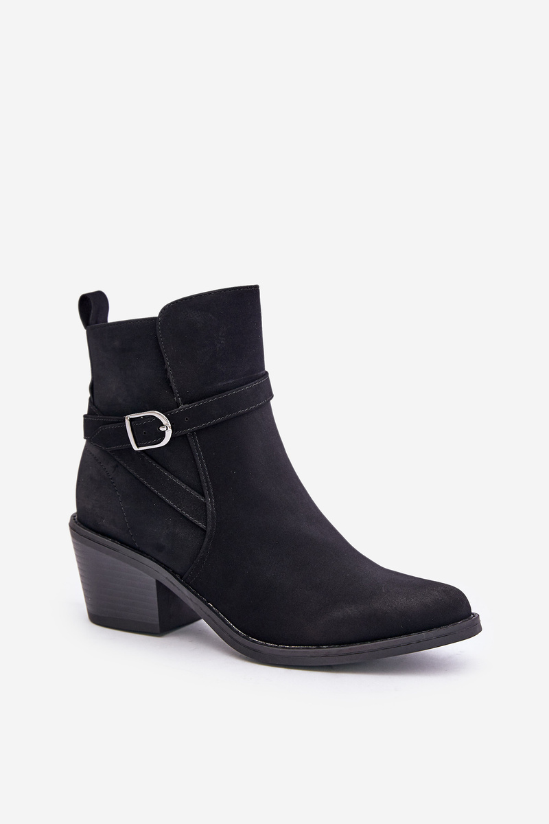 Cowgirl ankle boots with pointed noses, insulated with a zipper, black Glamer