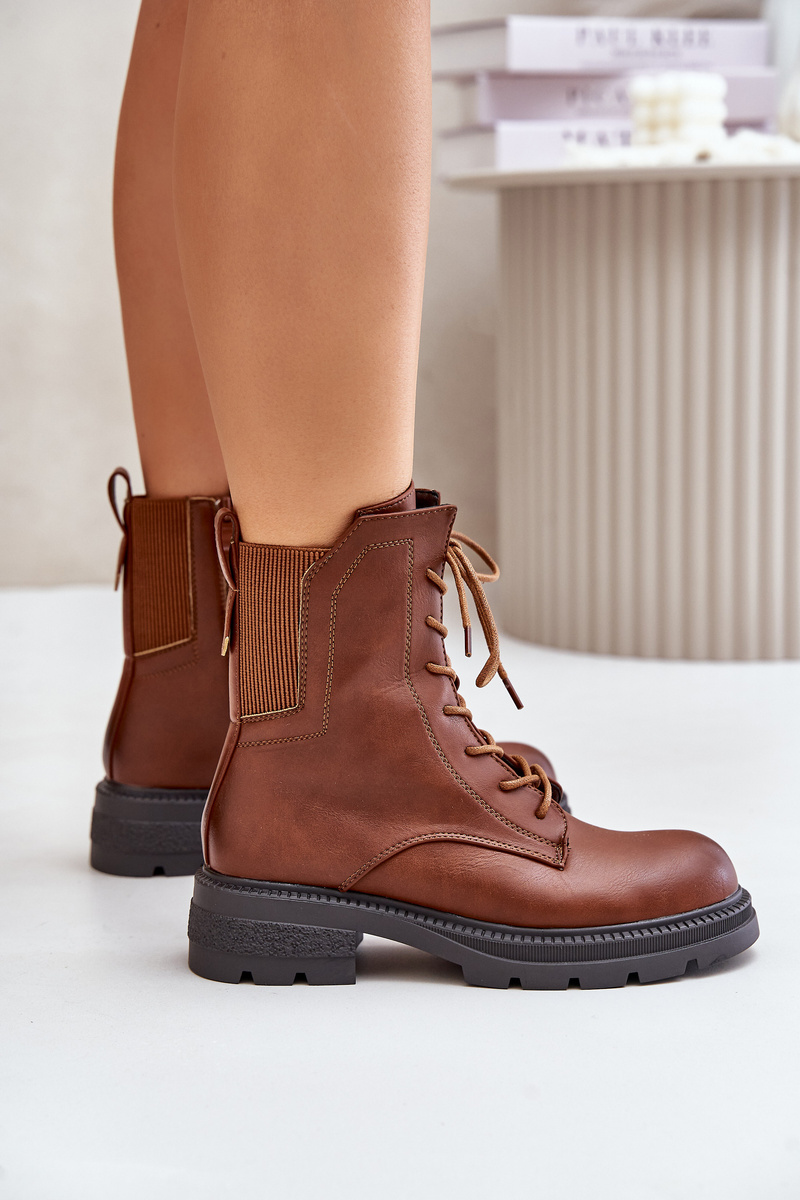 Insulated ankle boots Workers with zip brown Leairae