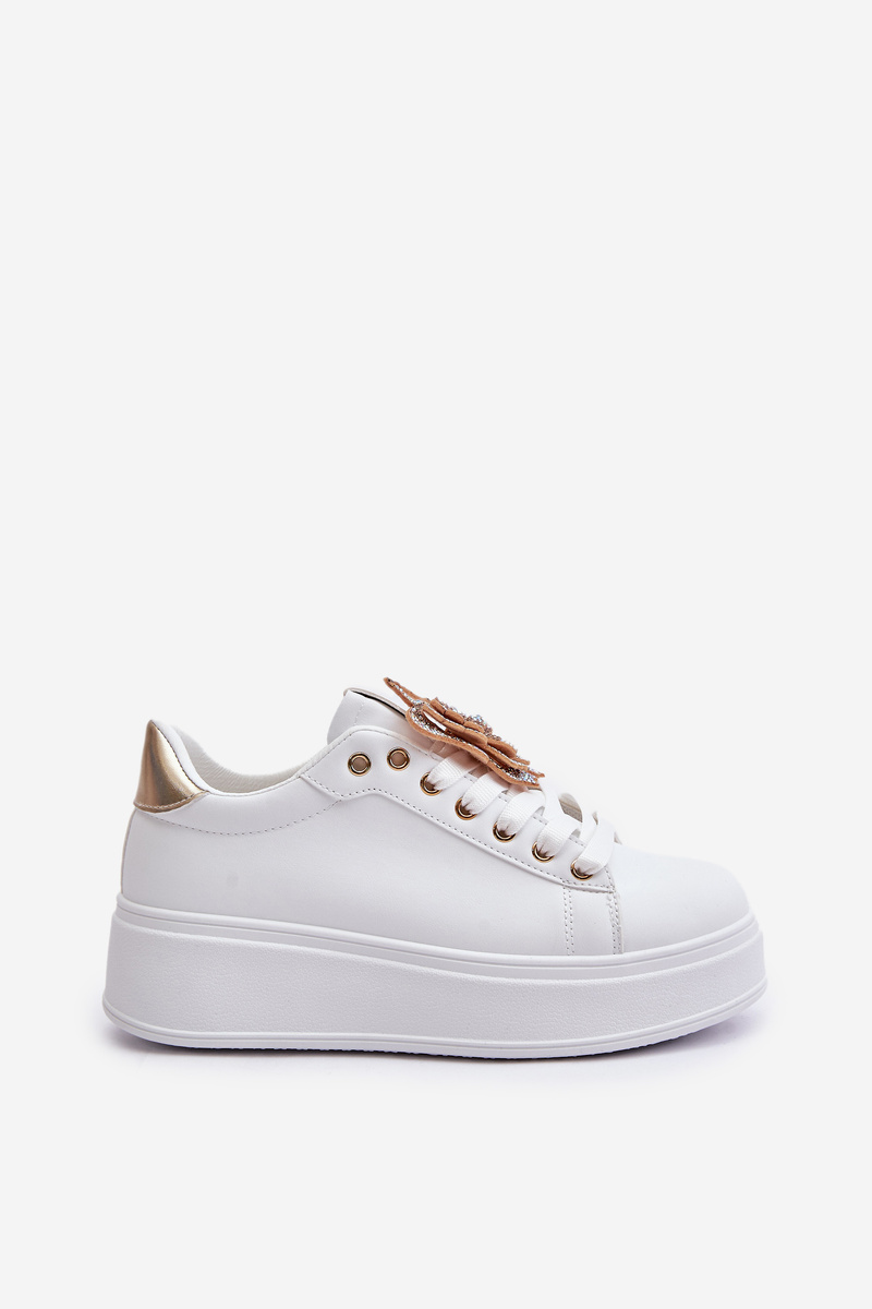 Women's platform sneakers with a butterfly white-gold Naritevia