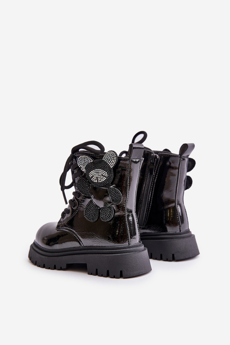 Insulated girls' ankle boots with fur on zip lacquered black Relobia