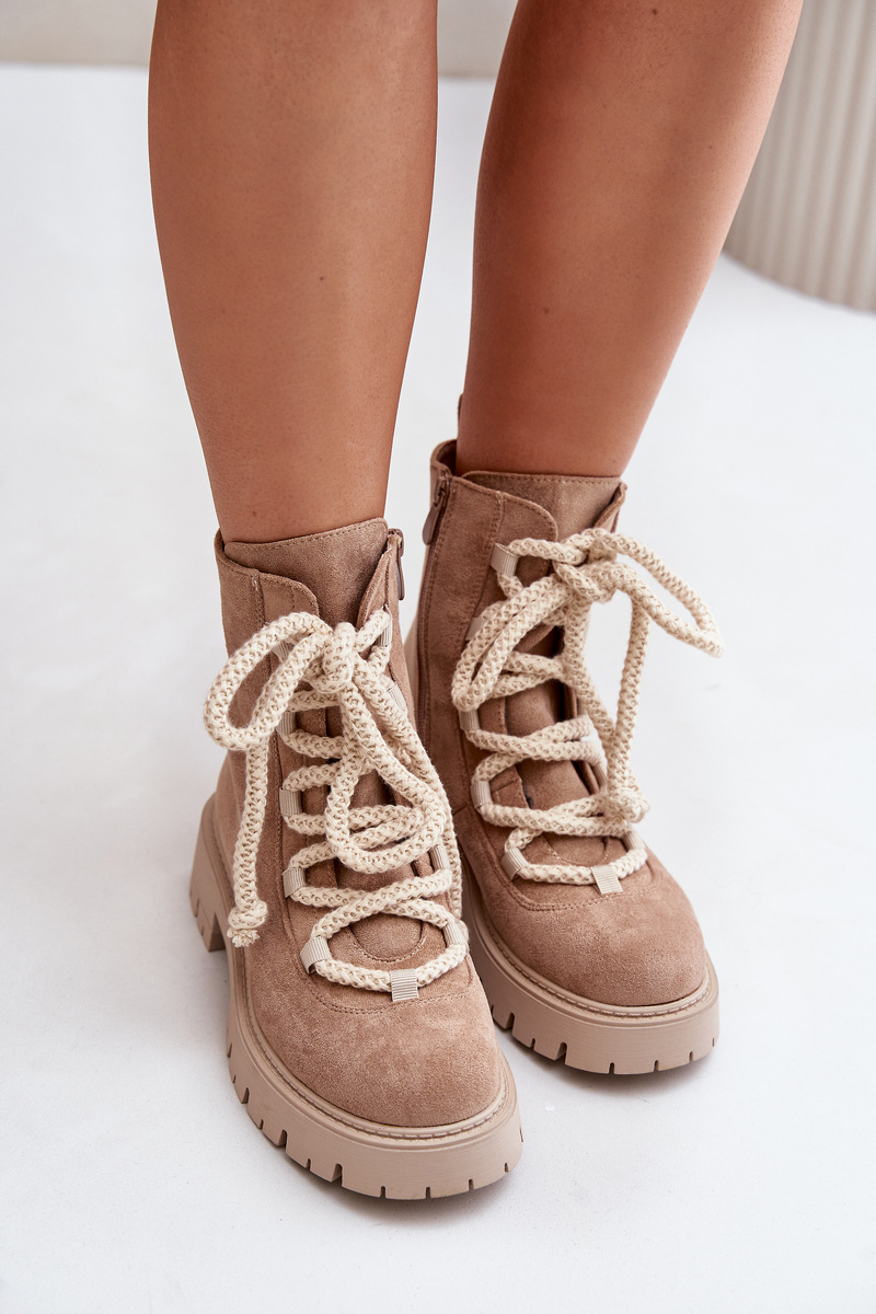 Insulated ankle boots made of eco suede with a zip beige Caellita