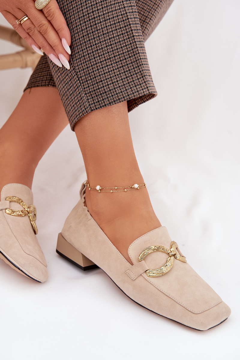 Дамски мокасини от естествен велур с декорация