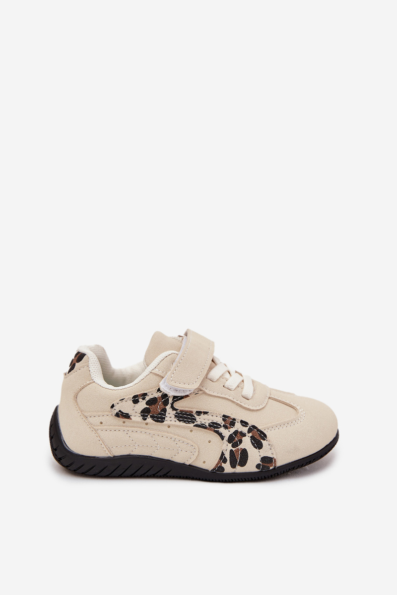 Boto Detské športové topánky na suchý zips béžové s leopardím vzorom Perrin