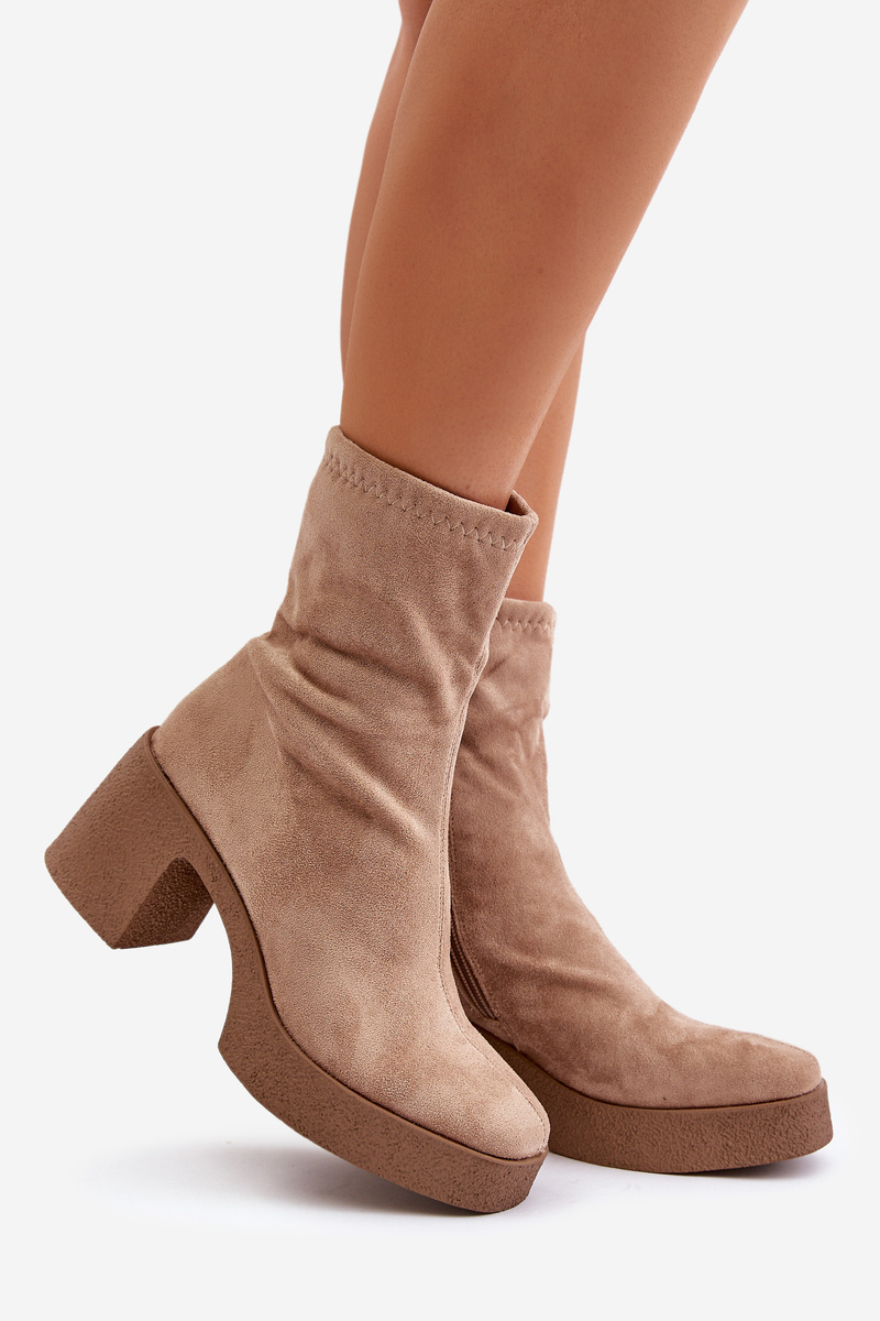 Women's Ankle Boots On Platform With Massive Heel S.Barski Beige