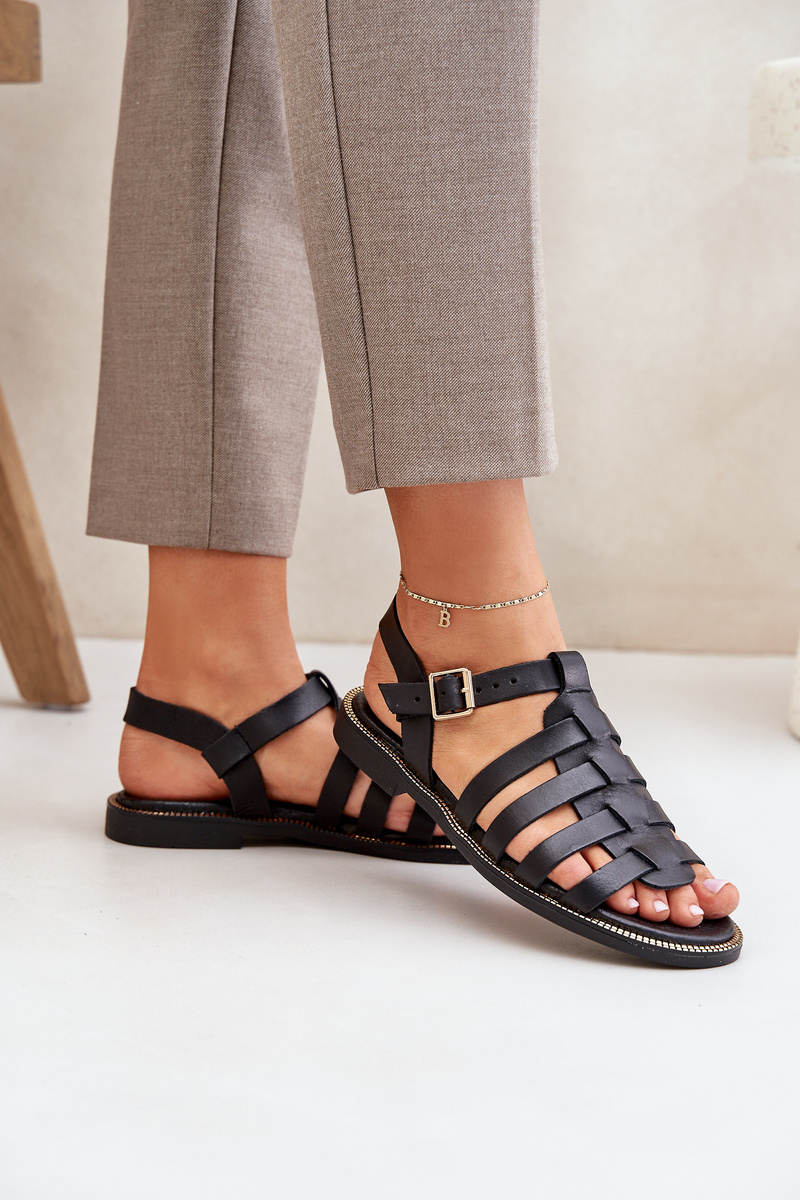 Lewski Shoes Kožené sandále na plochom päte Zazoo 3686 čierne