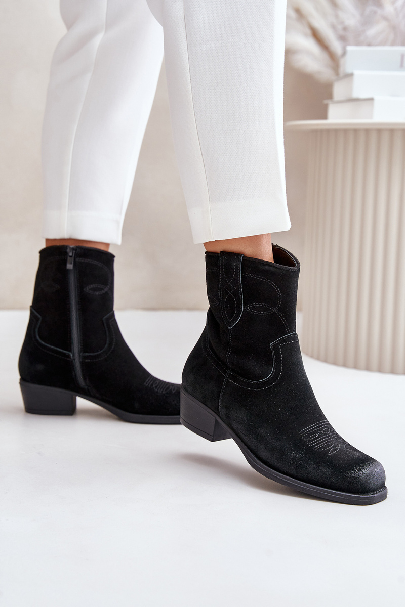 Suede ankle boots cowgirls women's low-heeled insulated sergio leone black