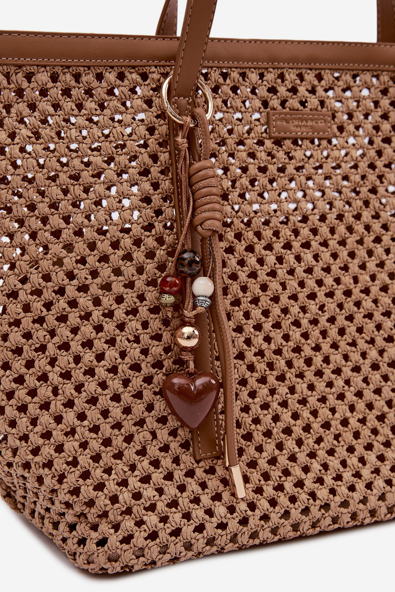 Flora&Co pletená shopper taška s príveskom svetlohnedá