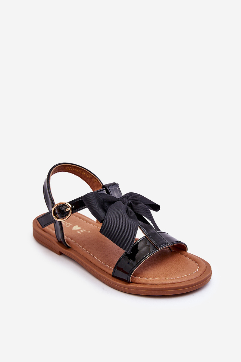 PE1 Children's Lacquered Sandals With A Bow Black Netina