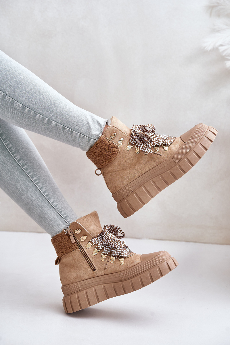 Women's insulated ankle boots on a platform brown Alcyhen