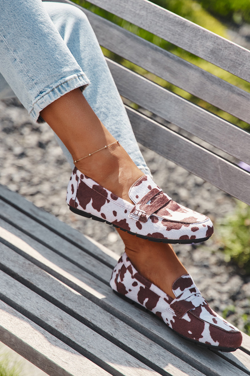 Boto Loafery Mokasíny Ženské Ploché S Hladkými Vloženými Hnedo-Biele Soreline