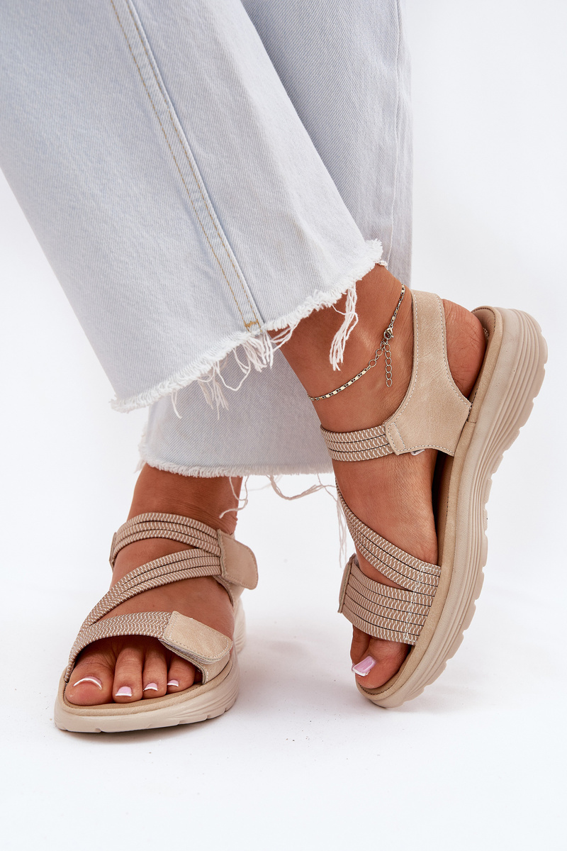 EVENTO Dámske Pohodlné Sandále Na Suchý Zips Beige Eladora