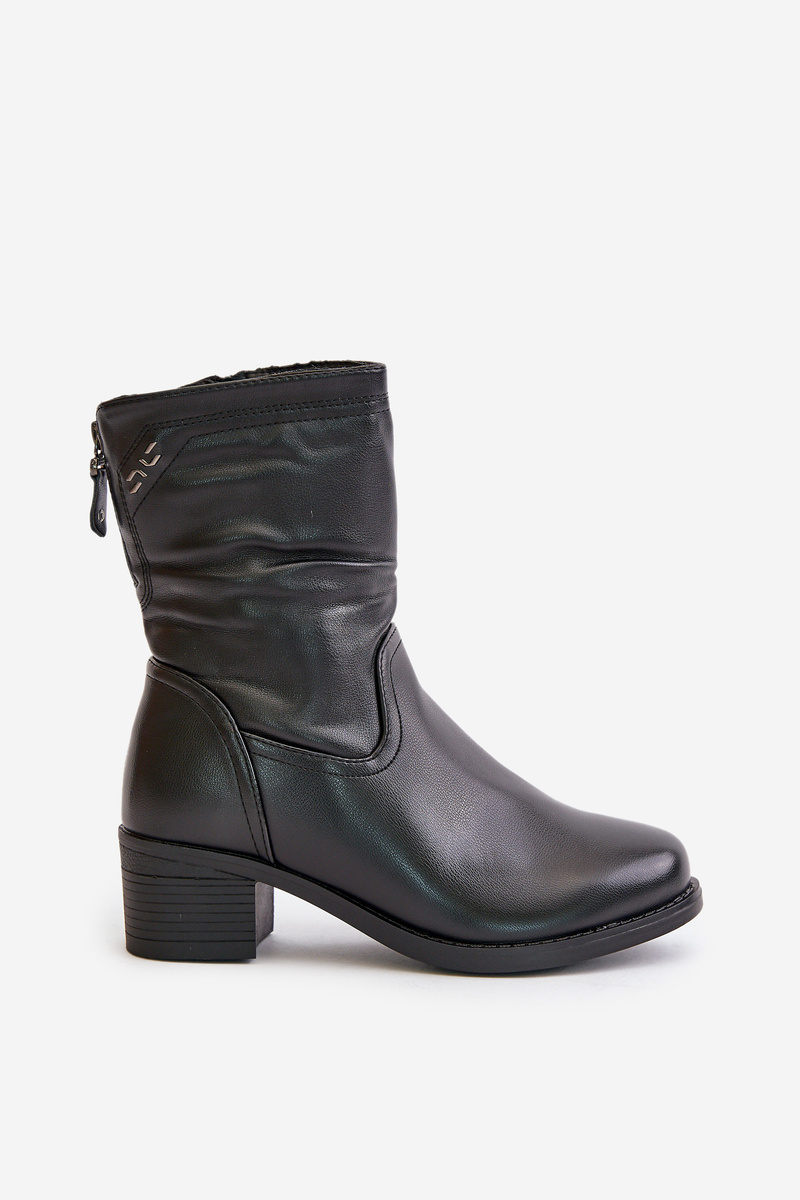 Ankle boots on a low heel insulated with fur Vinceza black