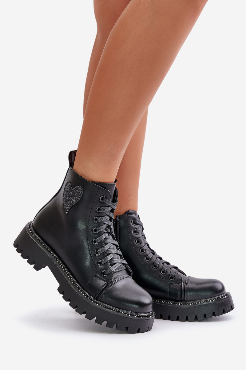 Women's zip-up ankle boots with a decorative heart black Obeena