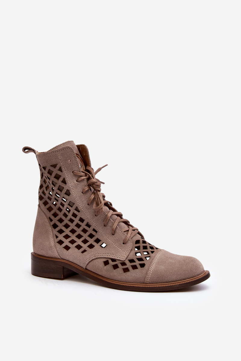 Openwork Leather Boots Zazoo 2695 Beige