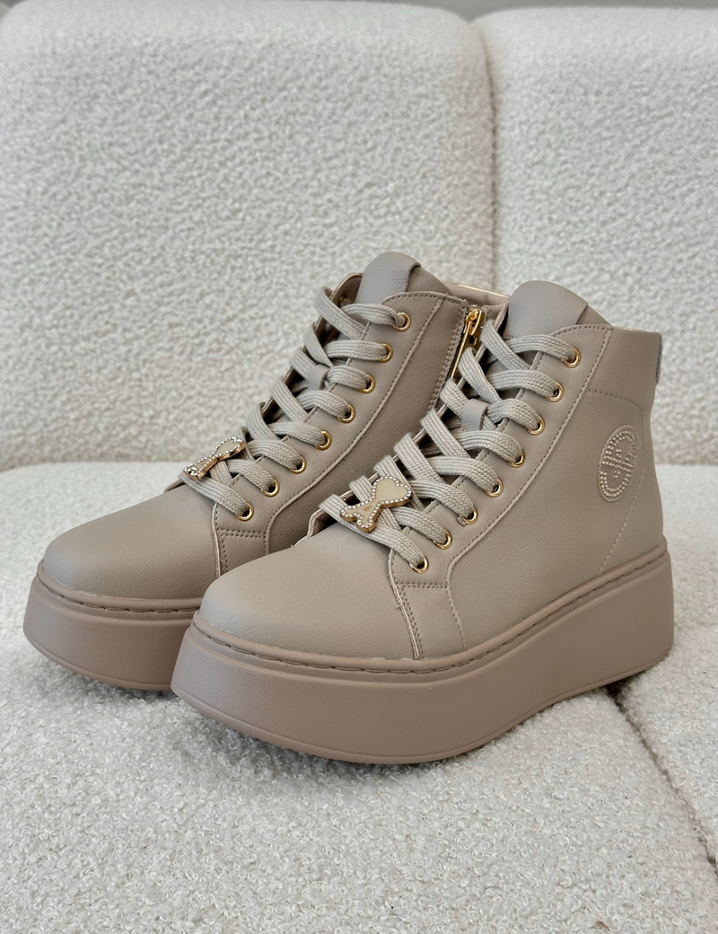 High leather women's platform sneakers Vinceza beige