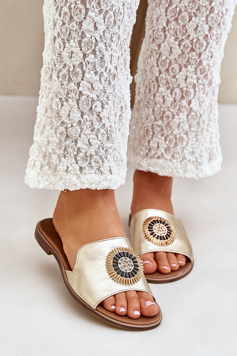 Lewski Shoes Kožené Šľapky S Dekoráciou Na Plochom Opätku Zazoo