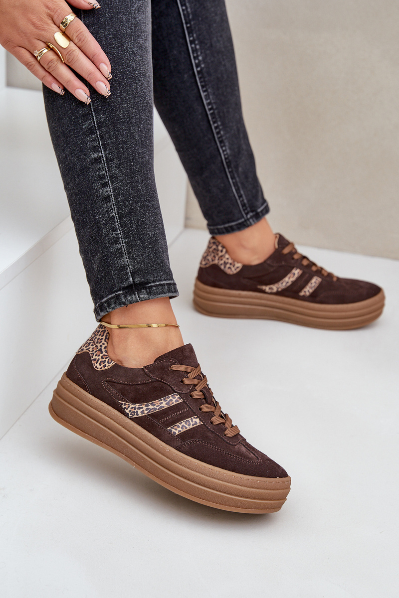 Zazoo N1176 Semišové Sneakers Na Platforme Leopard Čokoládové