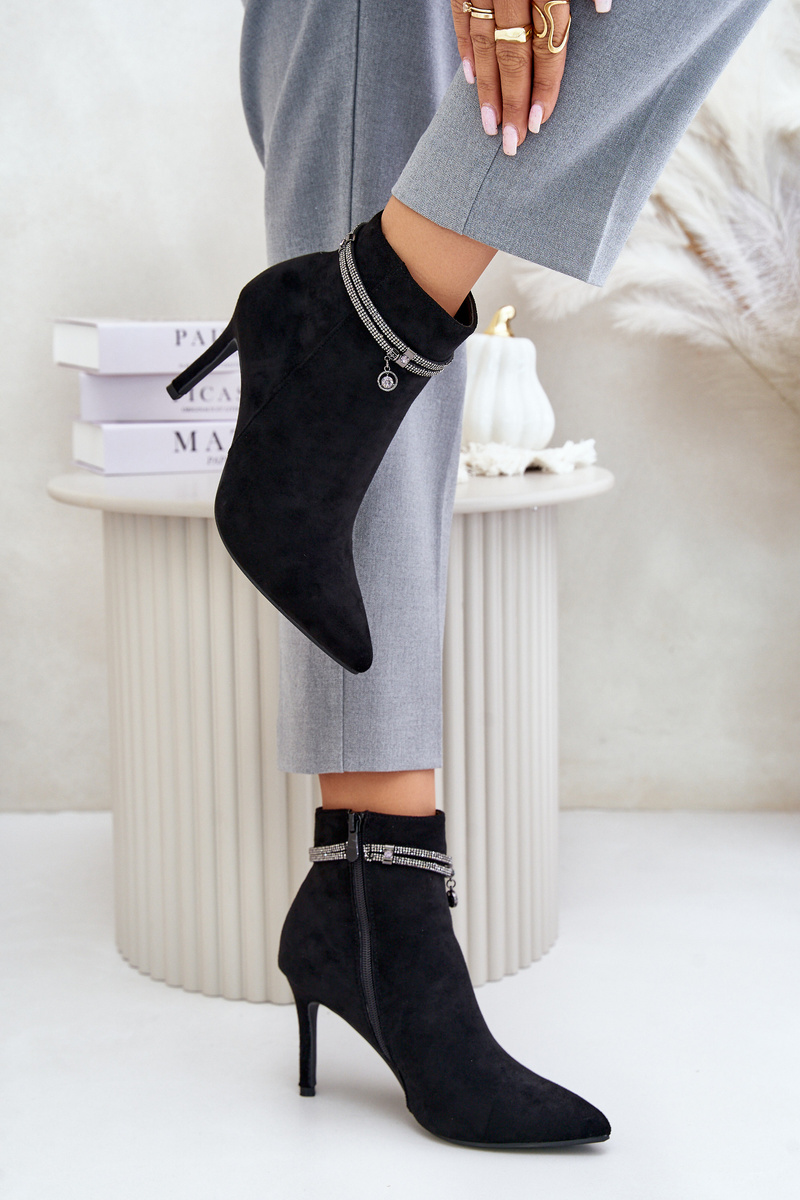 Insulated ankle boots with stiletto heel with decorative strap Eco suede Vinceza black