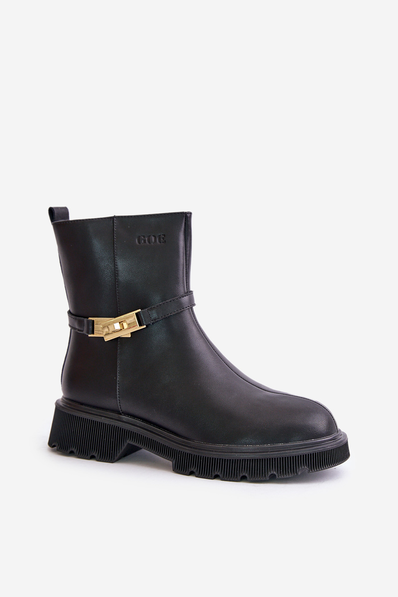 Leather women's ankle boots with strap insulated GOE black